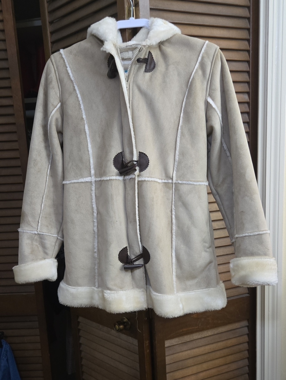 Arizona Jean Company Kids Hooded Faux Shearling Toggle Jacket - Cream